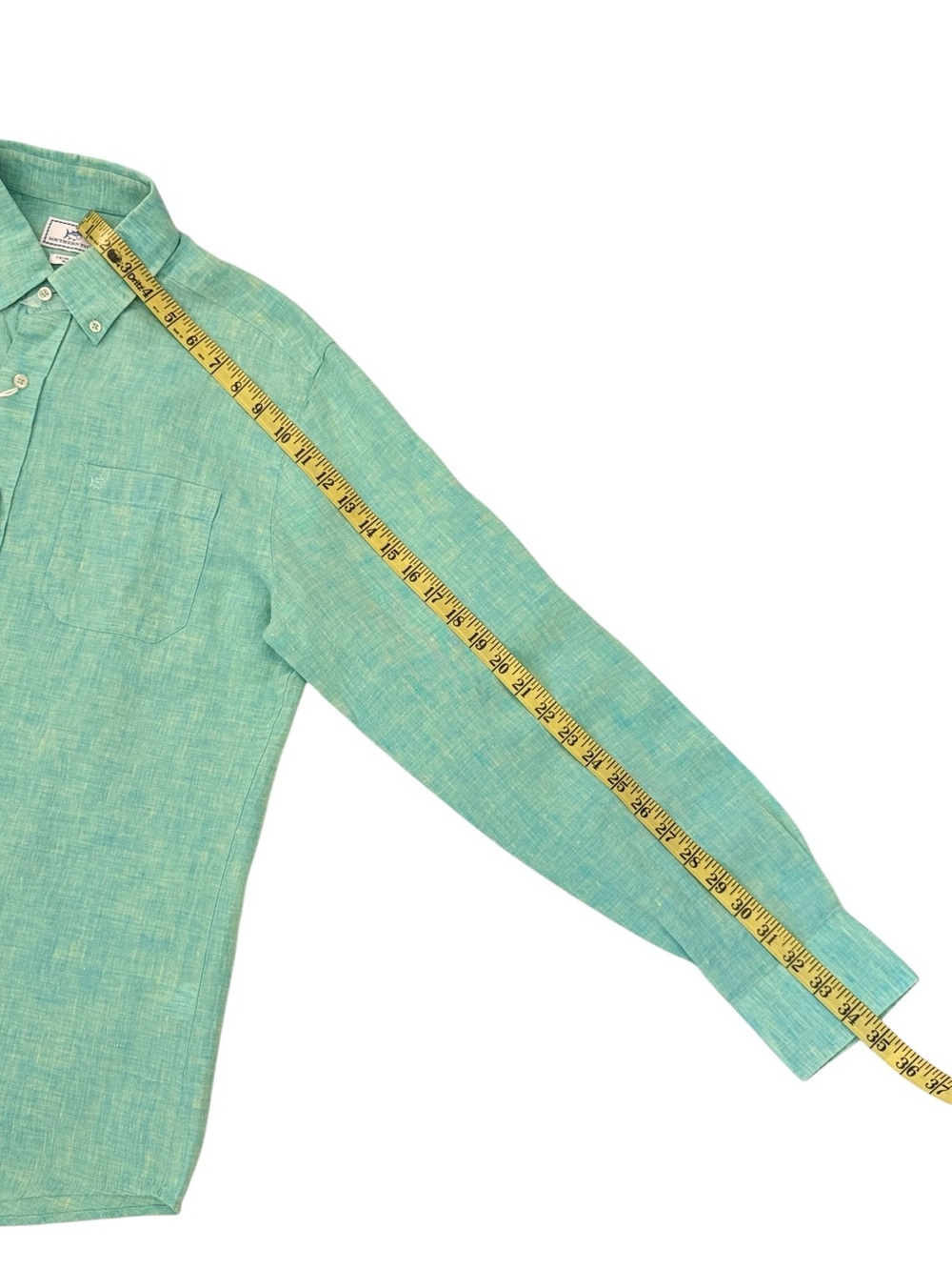 Southern Tide 100% Linen Aqua Turquoise Button Down Shirt Coastal Preppy Medium - Picture 12 of 16